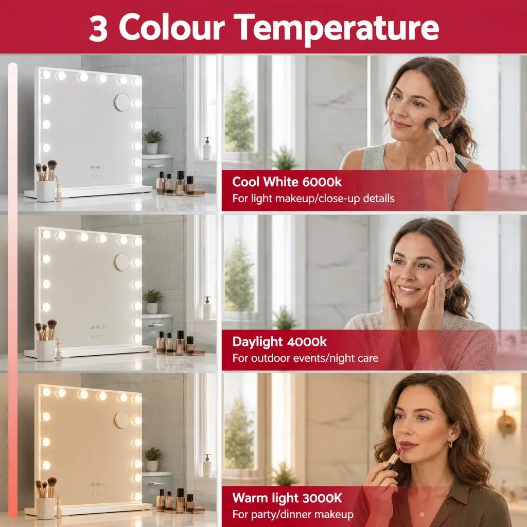 Makeup Mirror Metal MDF 80x60cm Yellow Hollywood Vanity LED Light Tabletop Adjustable Touch