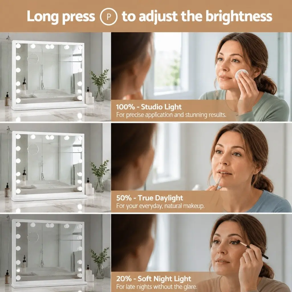 Makeup Mirror Metal MDF 80x60cm Yellow Hollywood Vanity LED Light Tabletop Adjustable Touch