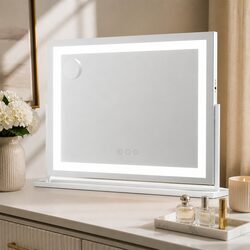Large Vanity Makeup Mirror 80x58cm LED Light Strip 360 Rotatable Table Top