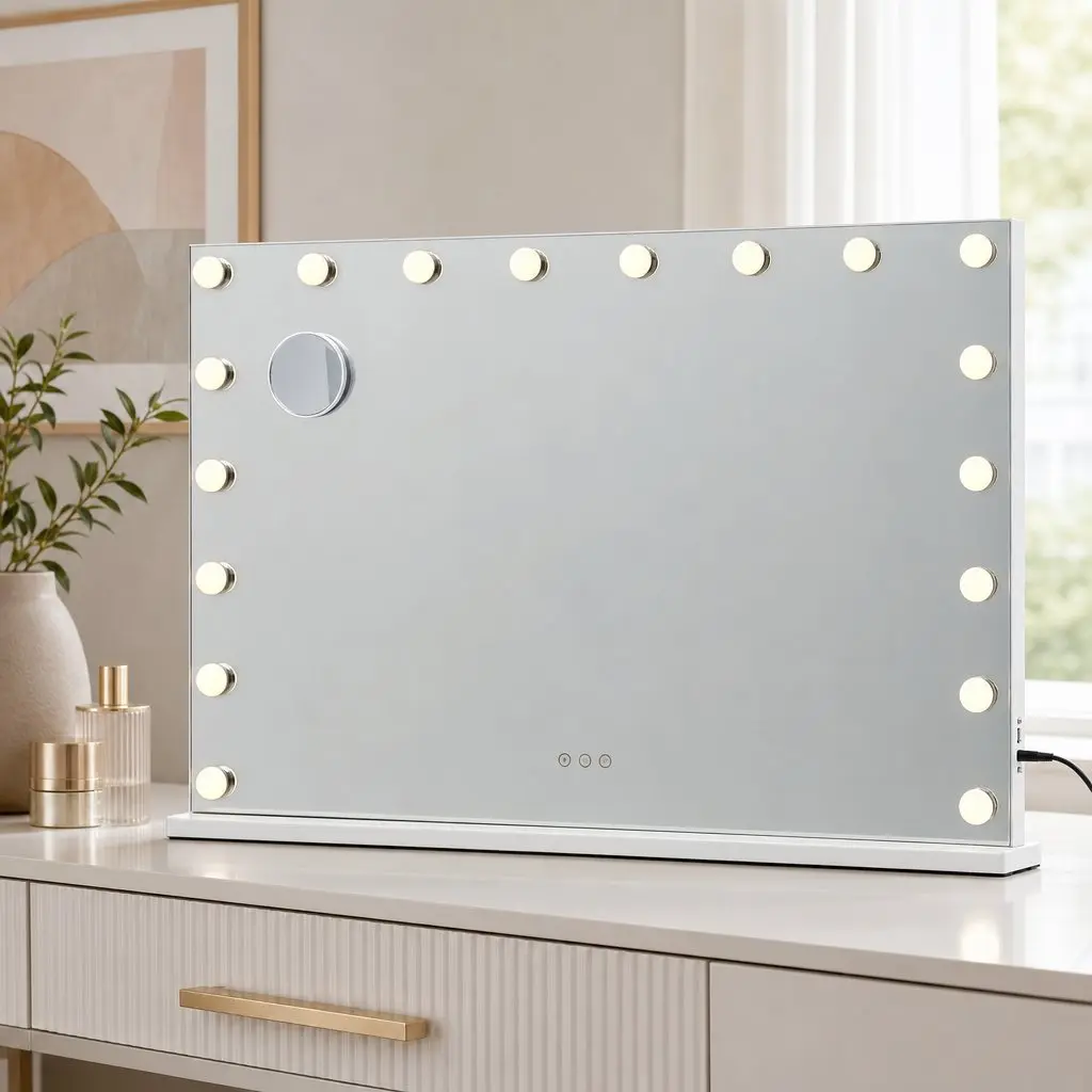 Hollywood Vanity Mirror Frameless 90x60cm LED Bulbs 18 Dimmable with 3 Colour Temperature Modes