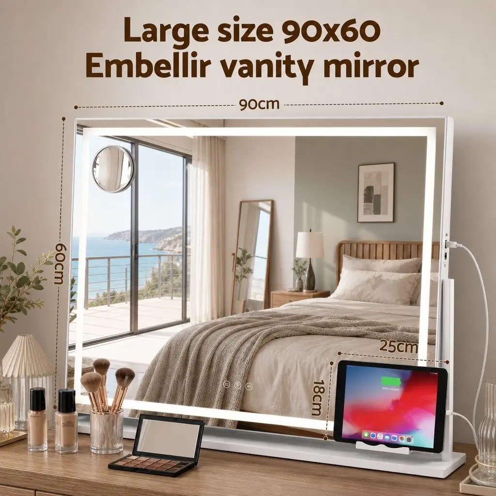 Makeup Mirror 90x60cm Rotatable LED White