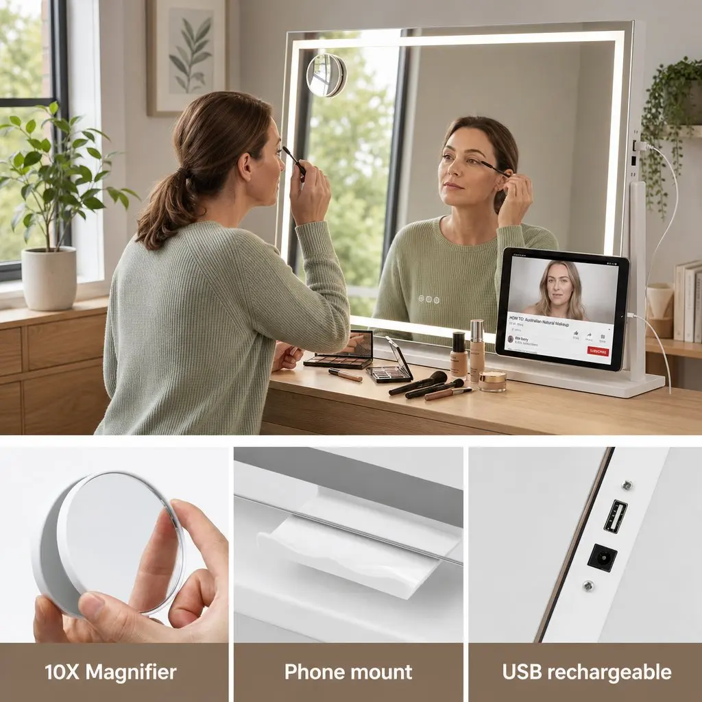 Makeup Mirror 90x60cm Rotatable LED White