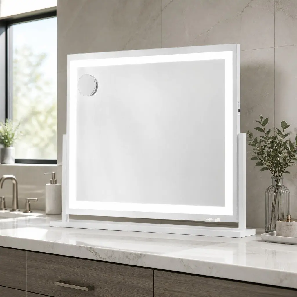 Makeup Mirror LED Light Touch Control 80x65cm Metal Frame White