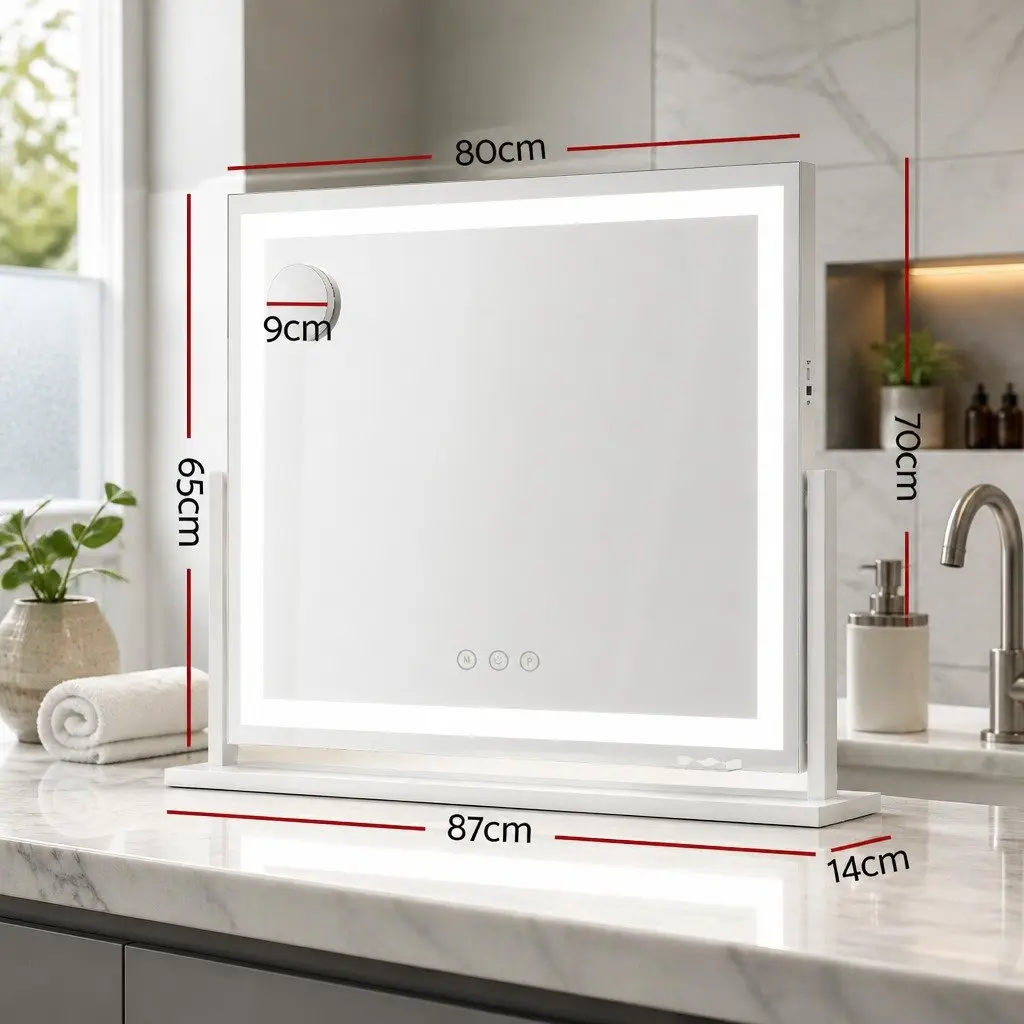 Makeup Mirror LED Light Touch Control 80x65cm Metal Frame White