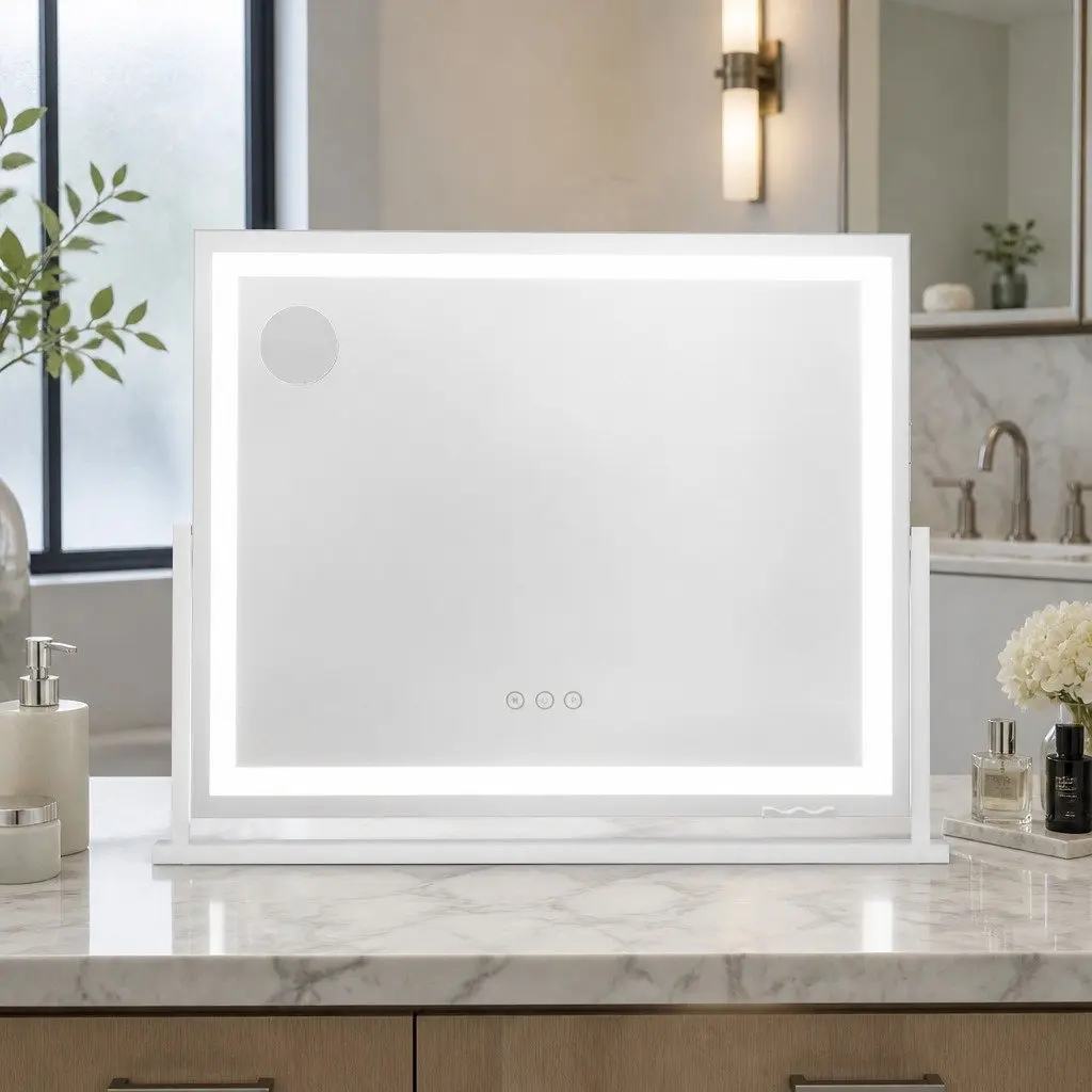 Makeup Mirror LED Light Touch Control 80x65cm Metal Frame White