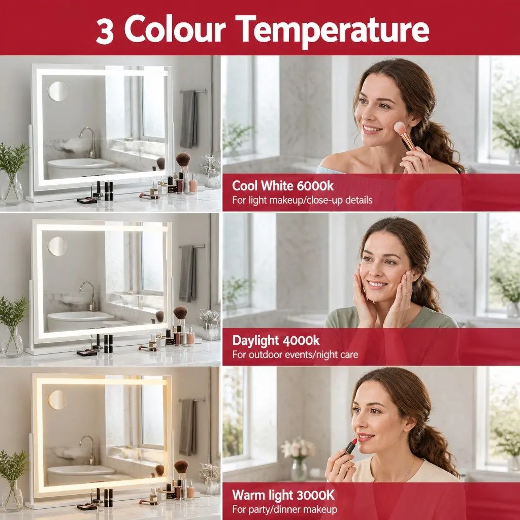 Makeup Mirror LED Light Touch Control 80x65cm Metal Frame White
