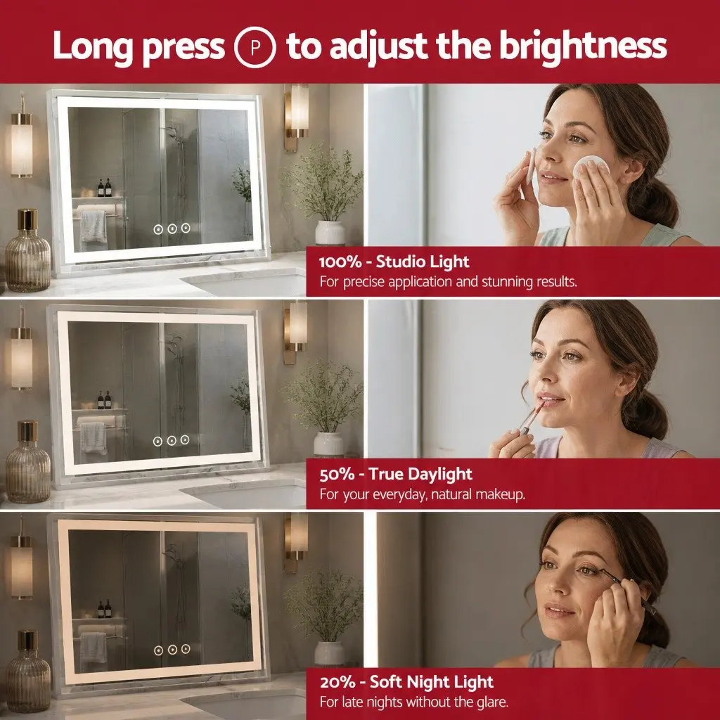 Makeup Mirror LED Light Touch Control 80x65cm Metal Frame White