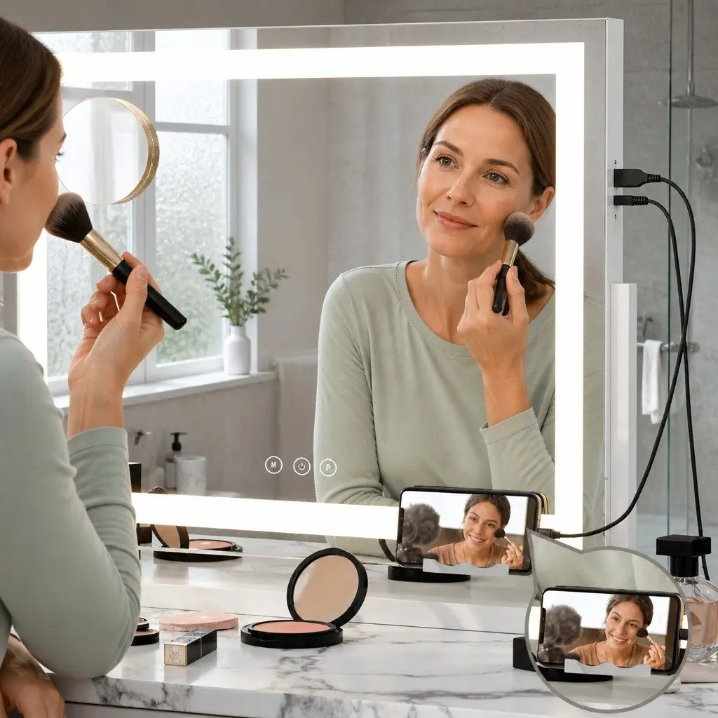 Makeup Mirror LED Light Touch Control 80x65cm Metal Frame White