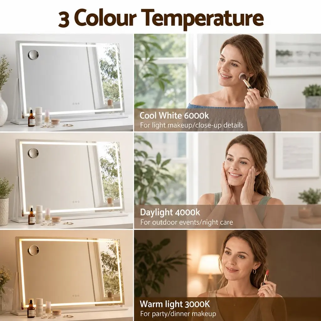 Vanity Makeup Mirror 100x70cm Rotatable LED Lighted White Tabletop Wall