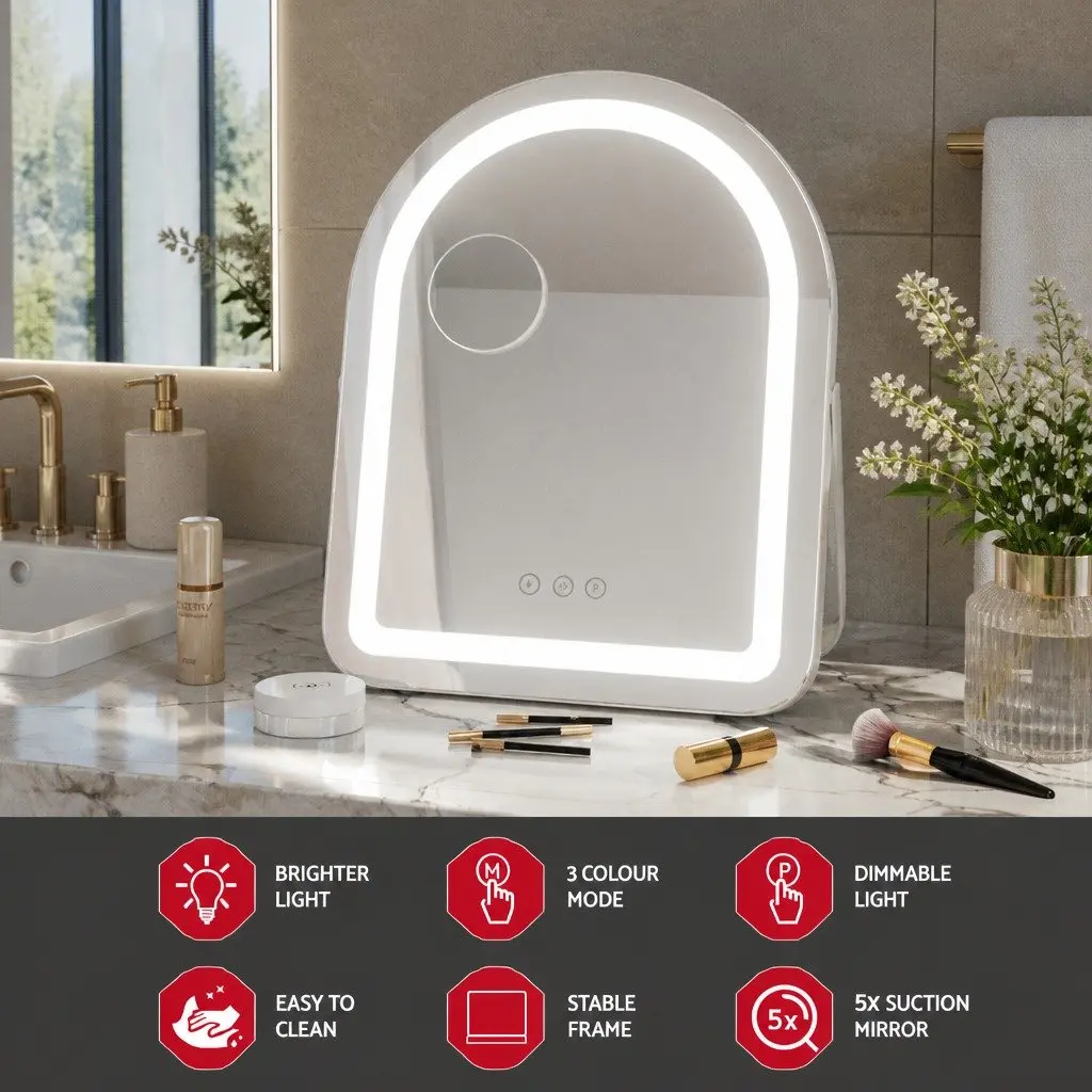 Makeup Mirror LED Dressing Vanity 35x45cm White with 5x Magnification Rotation