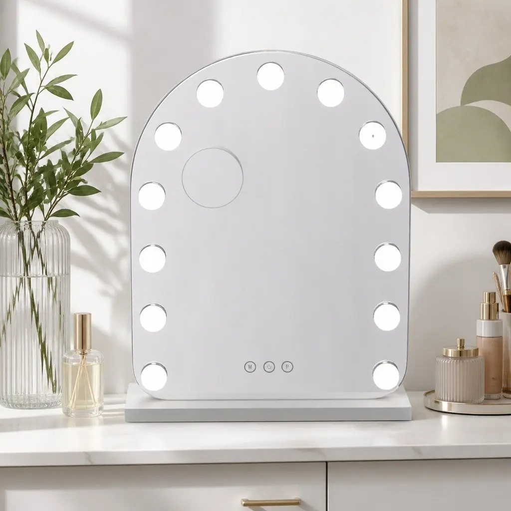 Makeup Mirror LED 40x50cm White Toughened Glass with 5x Magnification and Touch Control