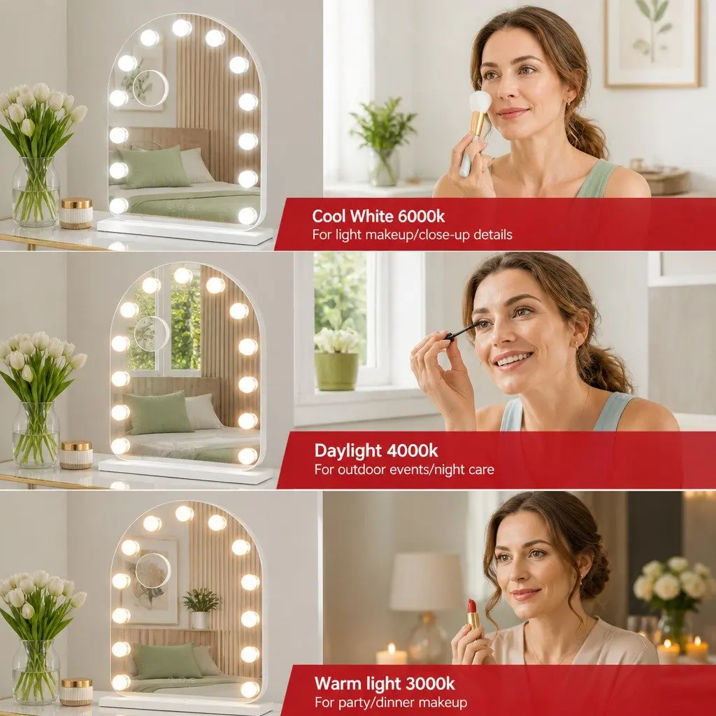 Makeup Mirror LED 40x50cm White Toughened Glass with 5x Magnification and Touch Control