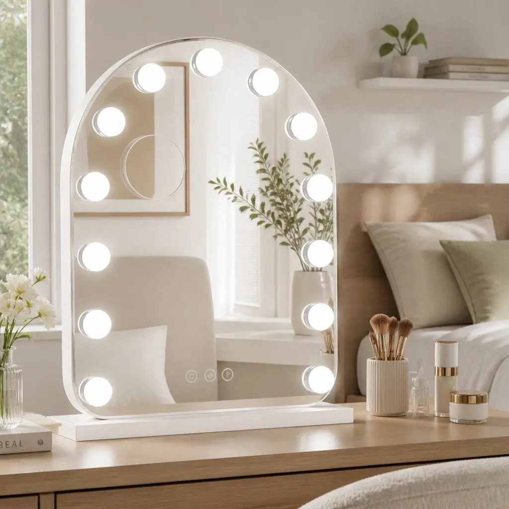 Makeup Mirror LED 40x50cm White Toughened Glass with 5x Magnification and Touch Control