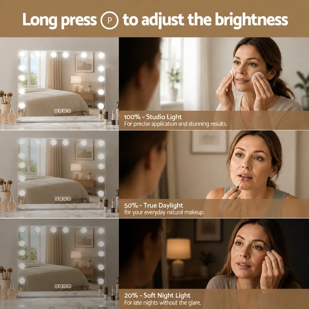 Bluetooth Makeup Mirror Wall Mounted 58x46cm Silver with 15 LED Lights