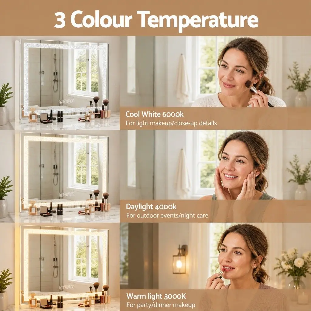 Makeup Mirror Lighted 58x46cm Silver with Bluetooth Speaker and USB Charging Adjustable Brightness