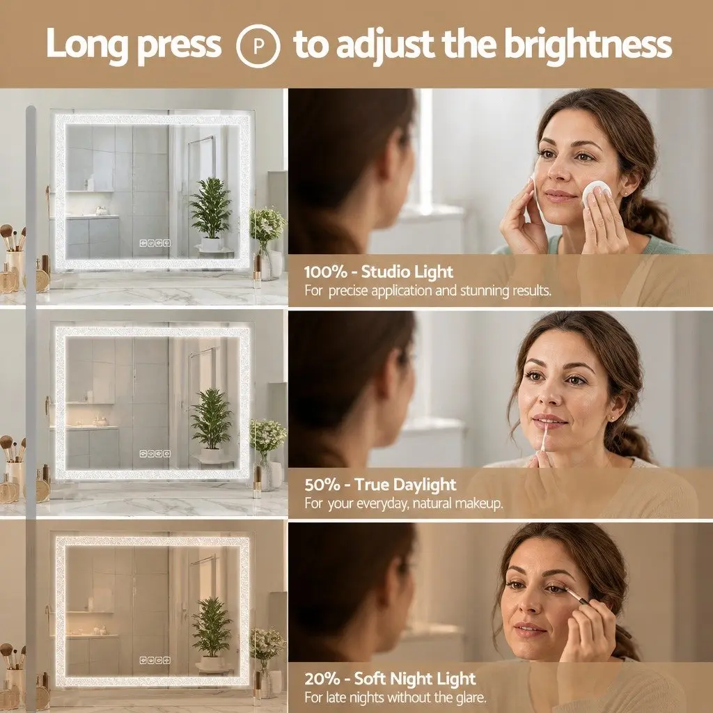 Makeup Mirror Lighted 58x46cm Silver with Bluetooth Speaker and USB Charging Adjustable Brightness