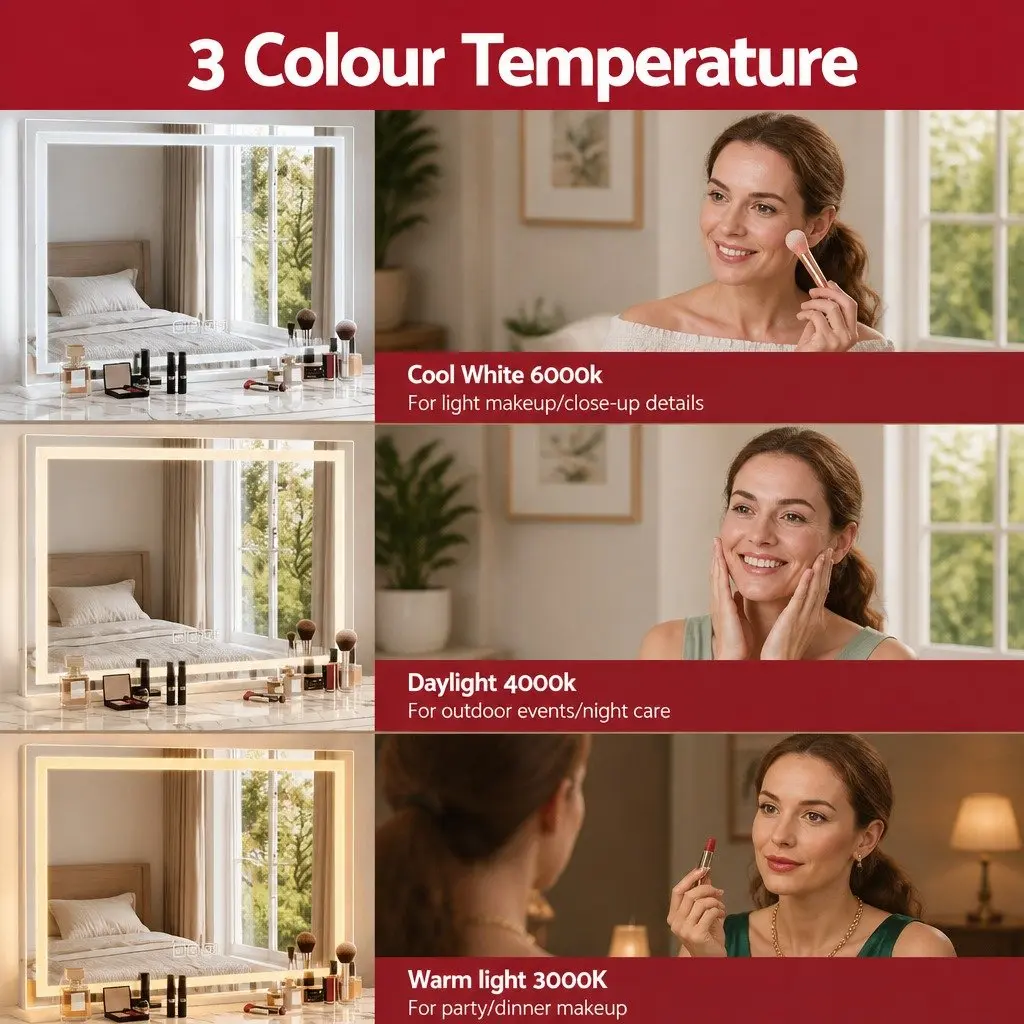 Lighted Makeup Mirror Metal MDF 80x58cm White with LED Crystal Light Strips Bluetooth Speaker
