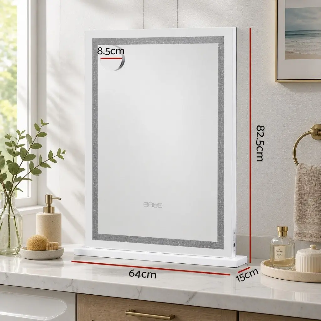 Makeup Mirror LED Light 58x80cm White Metal Frame Bluetooth Speaker Touch Control