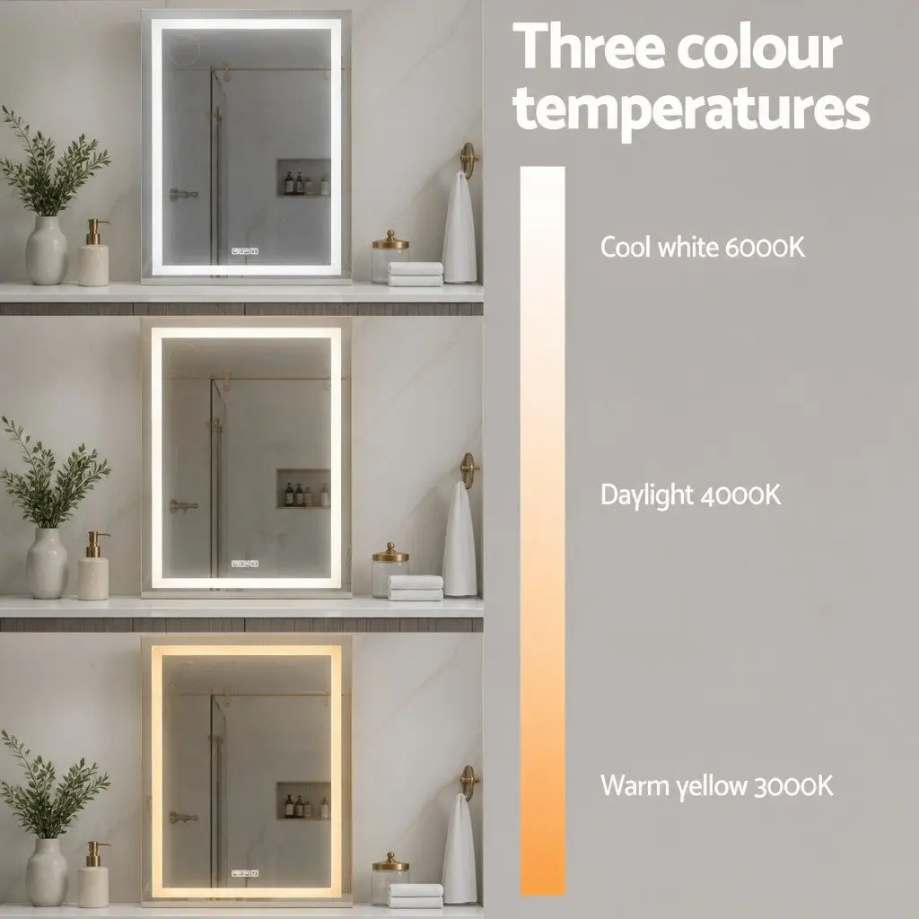 Makeup Mirror LED Light 58x80cm White Metal Frame Bluetooth Speaker Touch Control
