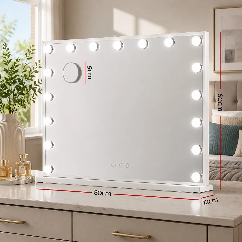 Makeup Mirror LED Light 80x58cm Metal Frame Tabletop Wall Mount White
