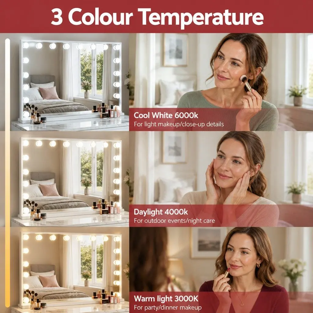 Makeup Mirror LED Light 80x58cm Metal Frame Tabletop Wall Mount White