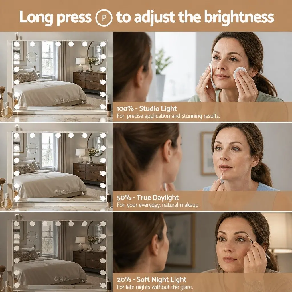 Makeup Mirror LED Light 80x58cm Metal Frame Tabletop Wall Mount White