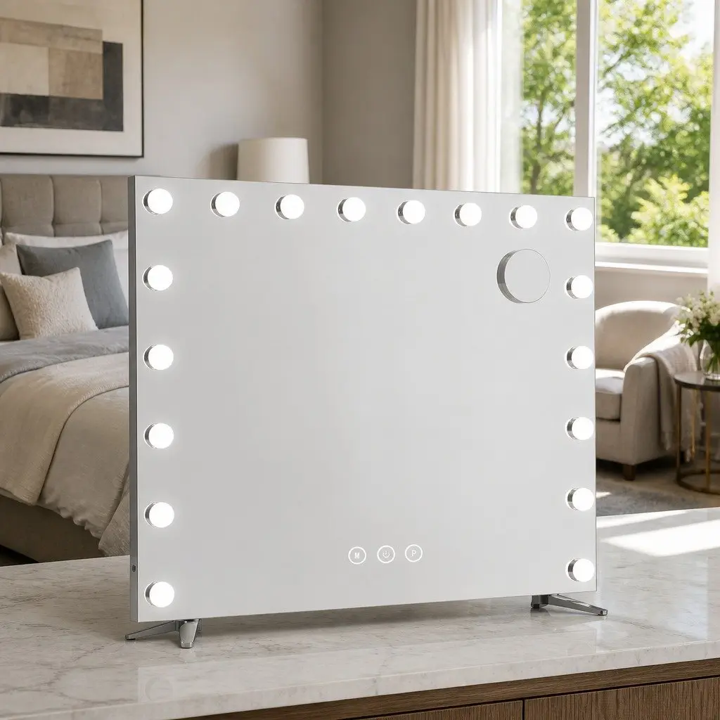 Makeup Mirror LED Light Touch Control 80x65cm Metal Frame White