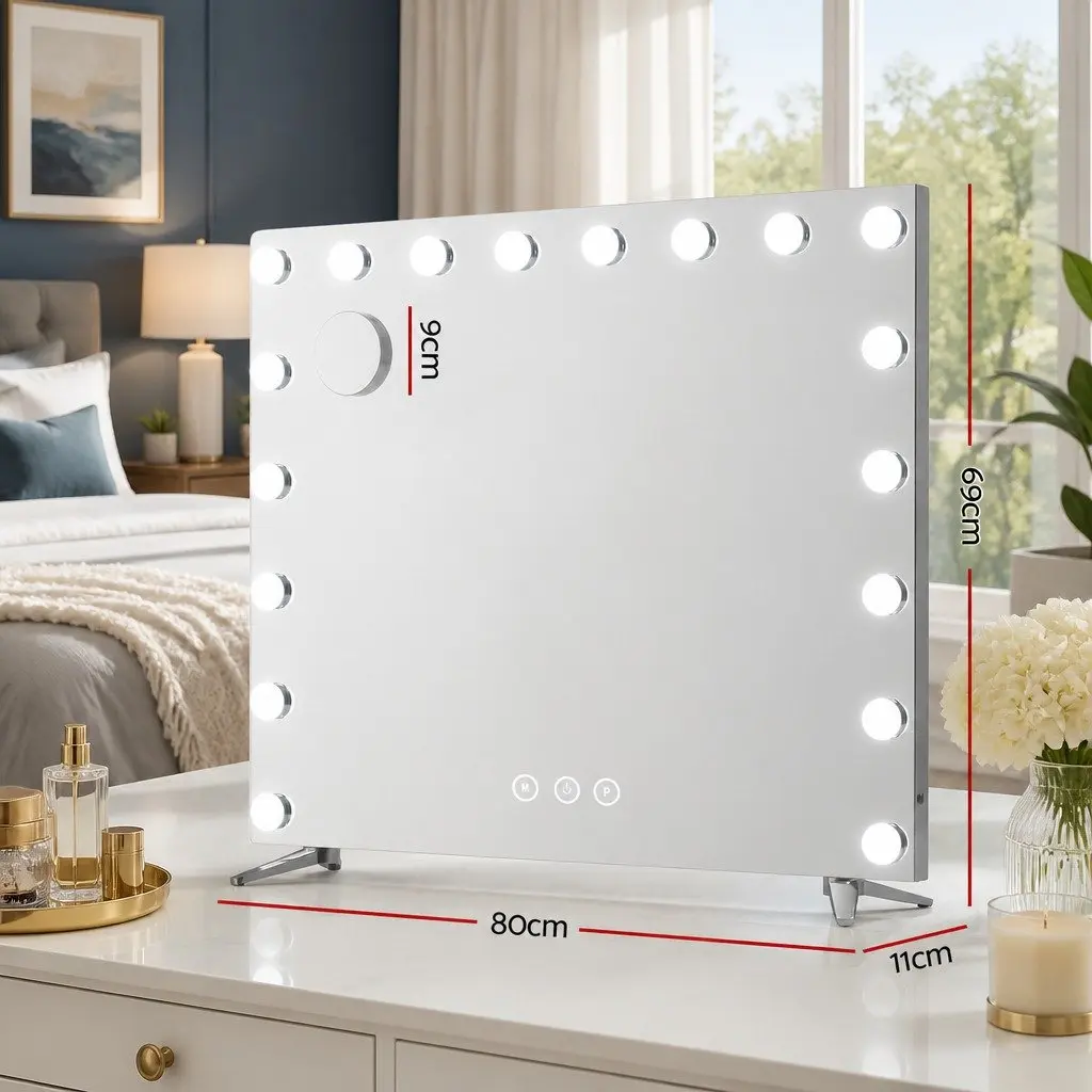 Makeup Mirror LED Light Touch Control 80x65cm Metal Frame White