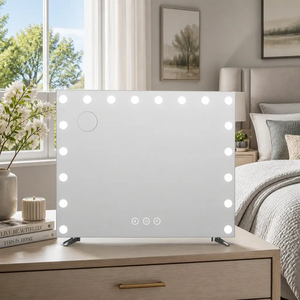 Makeup Mirror LED Light Touch Control 80x65cm Metal Frame White