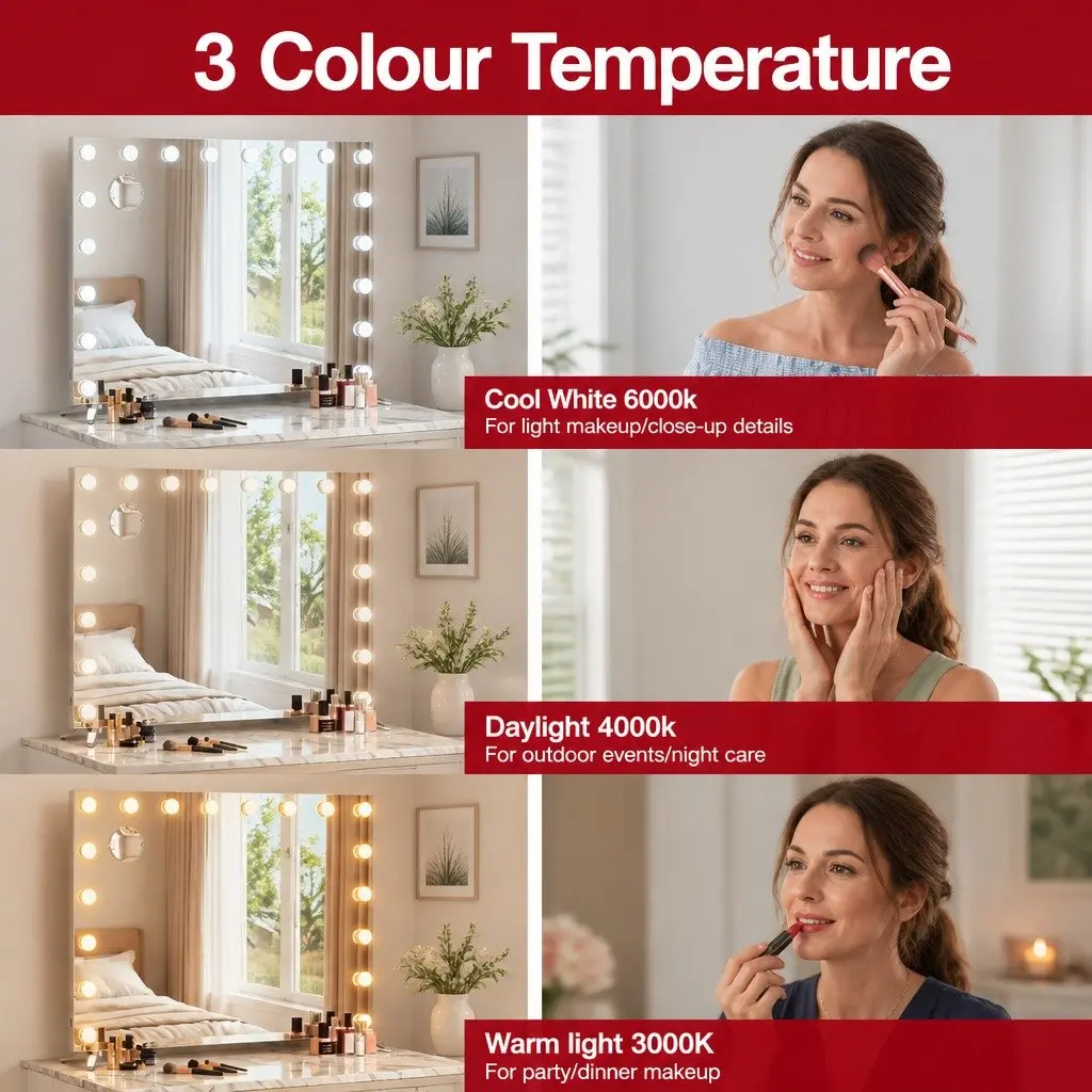 Makeup Mirror LED Light Touch Control 80x65cm Metal Frame White