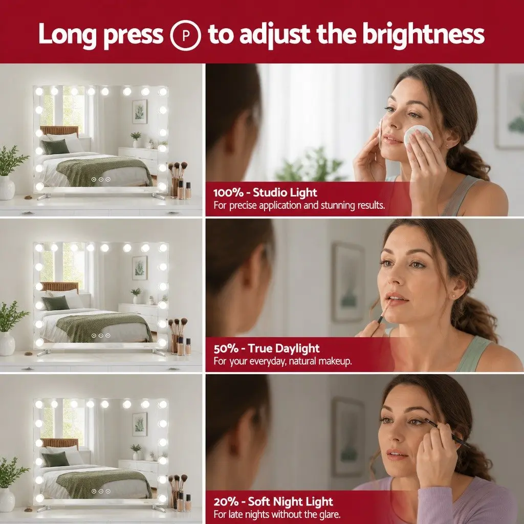Makeup Mirror LED Light Touch Control 80x65cm Metal Frame White