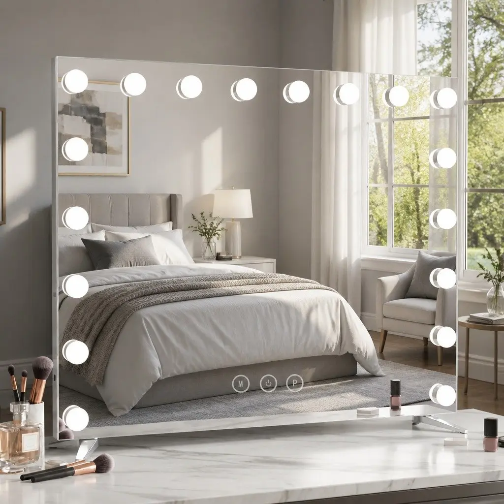 Makeup Mirror LED Light Touch Control 80x65cm Metal Frame White