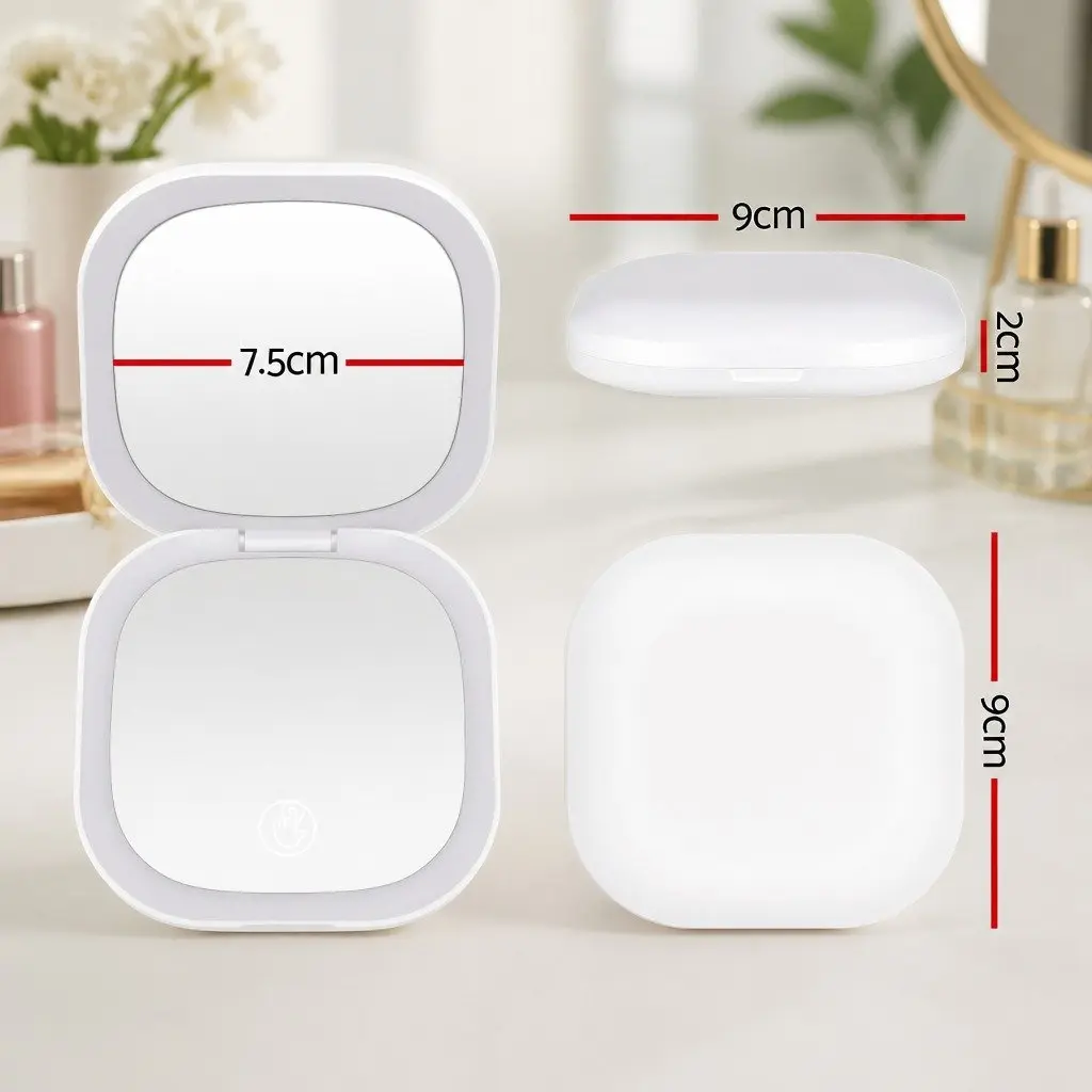 LED Compact Makeup Mirror Pocket-Sized Lighted Travel Mirror 1x 10x