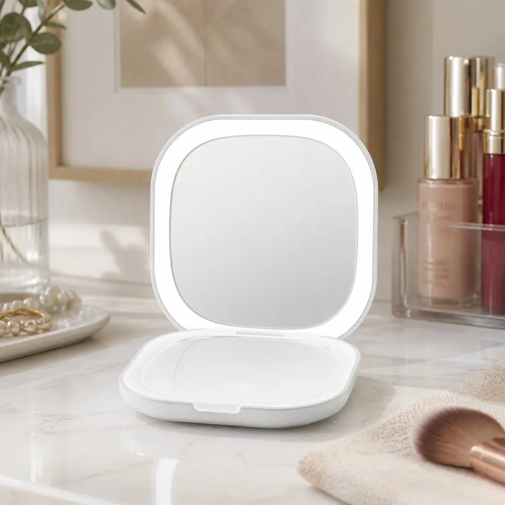 LED Compact Makeup Mirror Pocket-Sized Lighted Travel Mirror 1x 10x