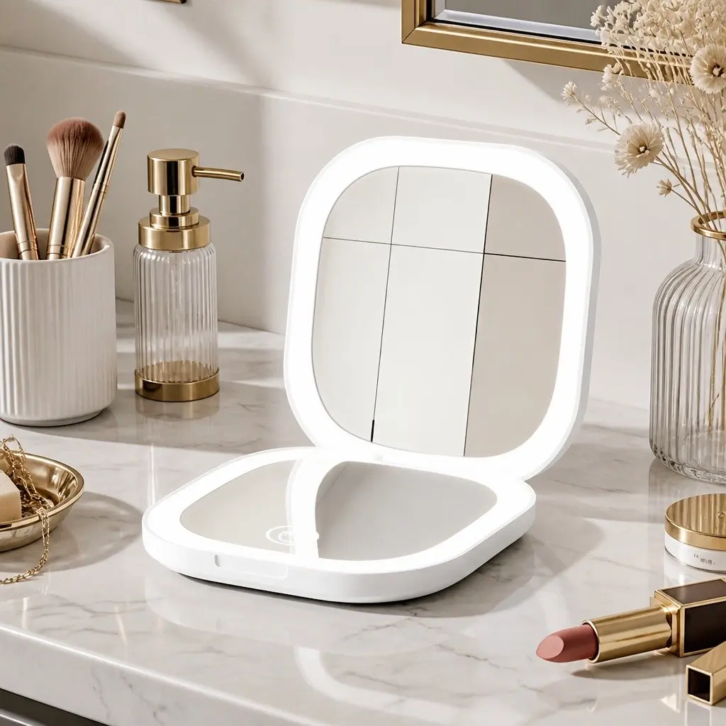 LED Compact Makeup Mirror Pocket-Sized Lighted Travel Mirror 1x 10x