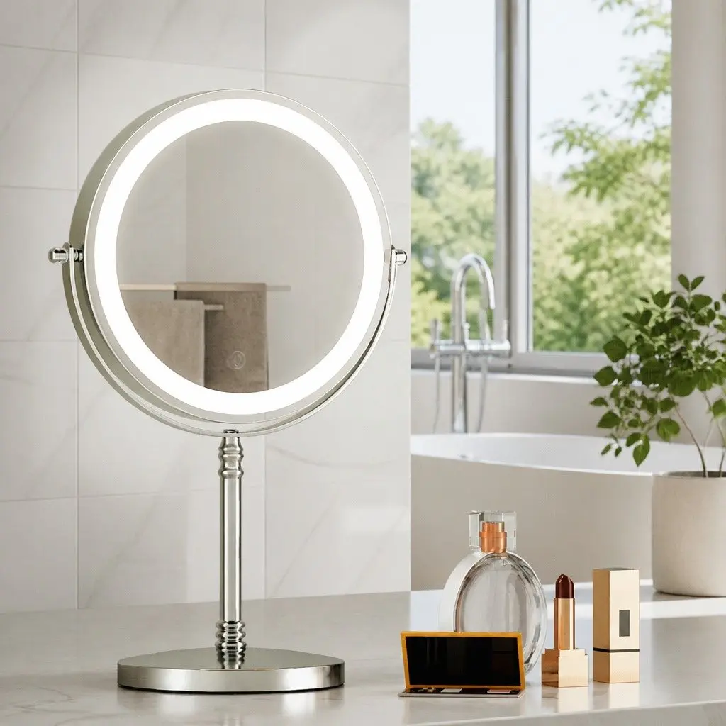 Makeup Mirror 20x20cm LED Light 10X Magnification Touch Control Silver