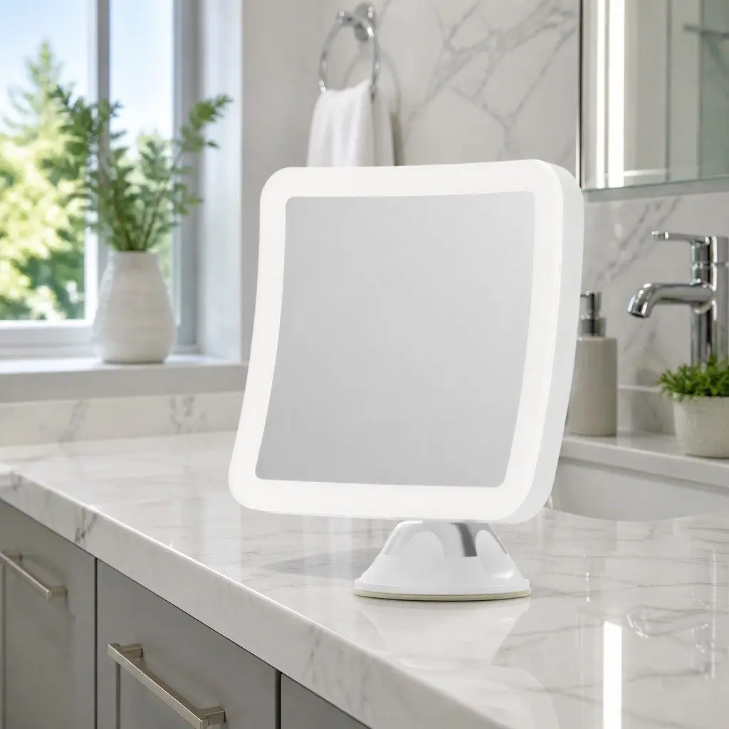 Makeup Mirror LED Light 10X Magnification Touch Control 360 Rotation Suction Cup White