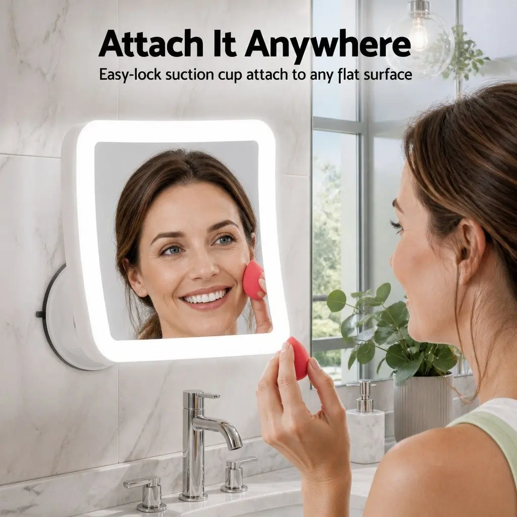 Makeup Mirror LED Light 10X Magnification Touch Control 360 Rotation Suction Cup White