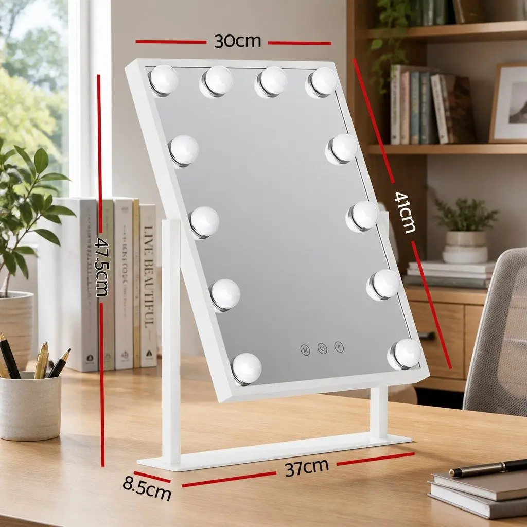 Makeup Mirror LED Light 30x41cm Tabletop White Metal Frame