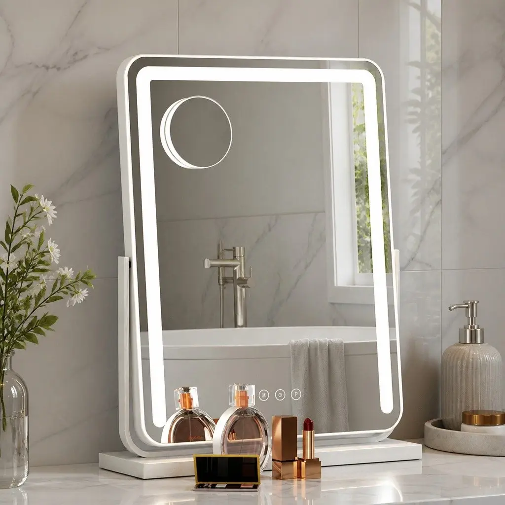 Makeup Mirror LED Light Strip 40x50cm Powder-coated MDF Metal Base 180° Rotation