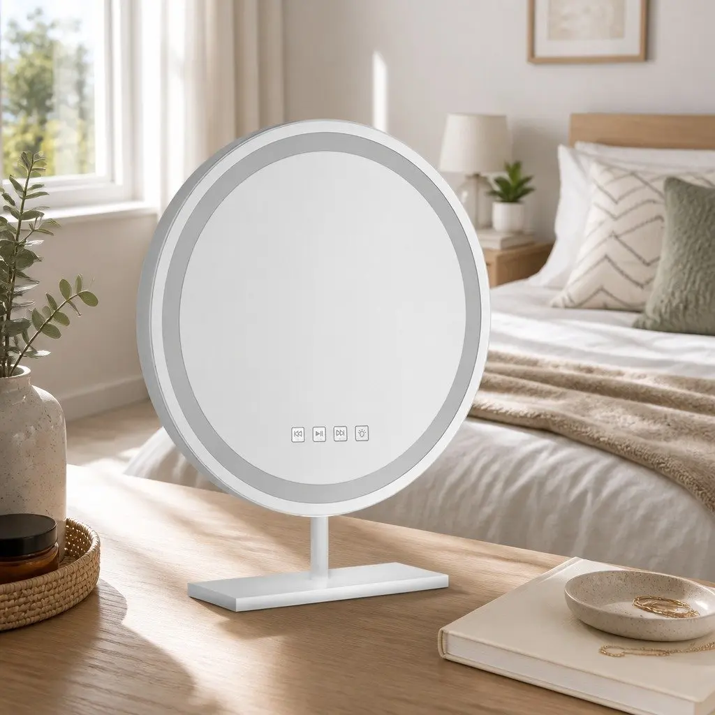 Makeup Mirror Metal Frame 49x28cm Tabletop Vanity with LED Light Touch Controls Bluetooth