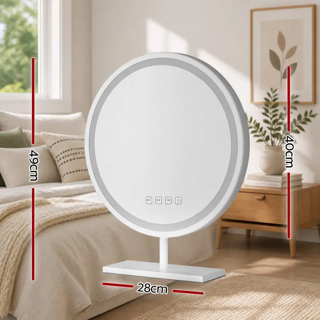 Makeup Mirror Metal Frame 49x28cm Tabletop Vanity with LED Light Touch Controls Bluetooth