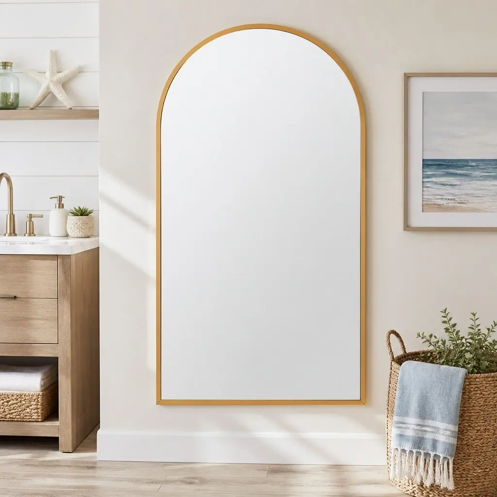 Gold Arched Wall Mirror for Various Home Uses