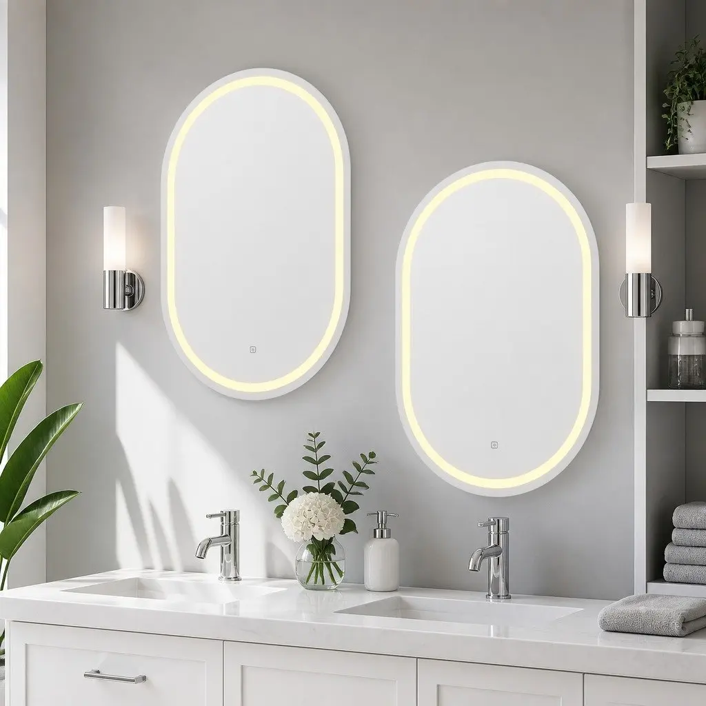 Oval Bathroom Vanity Mirror LED with Touch Control 50x75cm Anti-Fog Heating Function