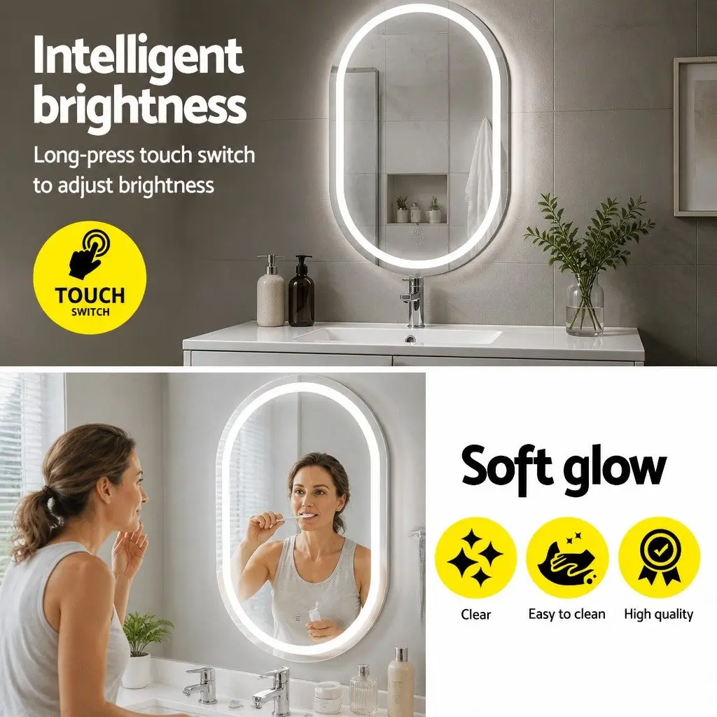 Oval Bathroom Vanity Mirror LED with Touch Control 50x75cm Anti-Fog Heating Function