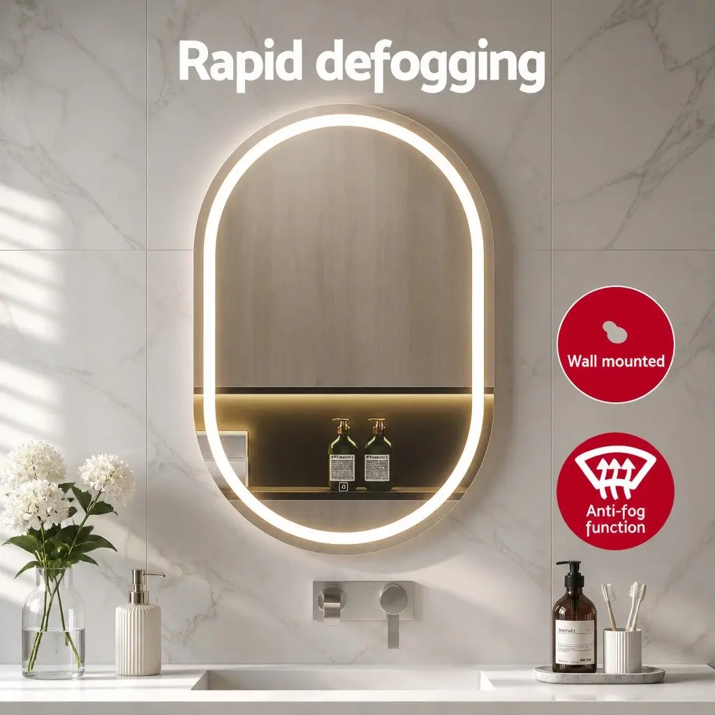 Oval Bathroom Vanity Mirror LED with Touch Control 50x75cm Anti-Fog Heating Function
