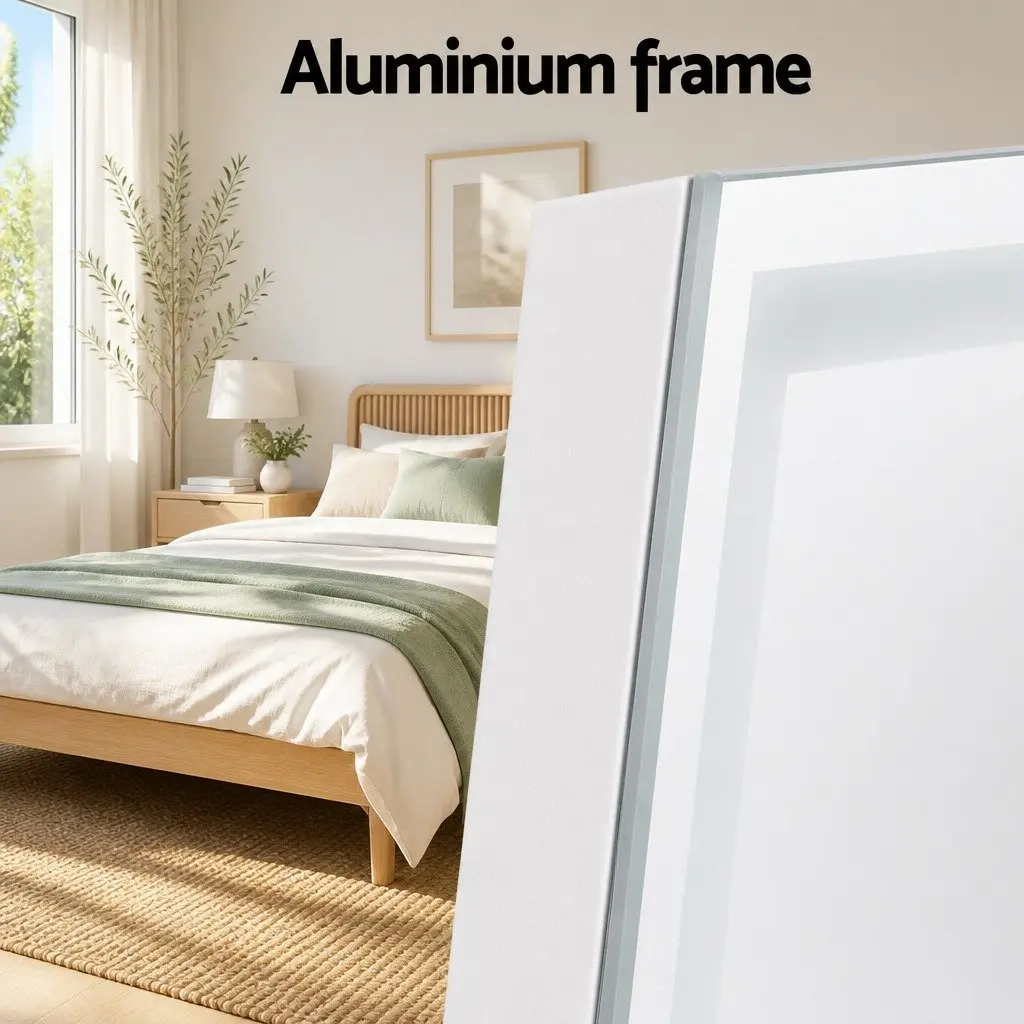 Full-Length LED Mirror Adjustable Brightness Colour Temperature Aluminium Alloy Frame 160cm H 40cm W Transparent