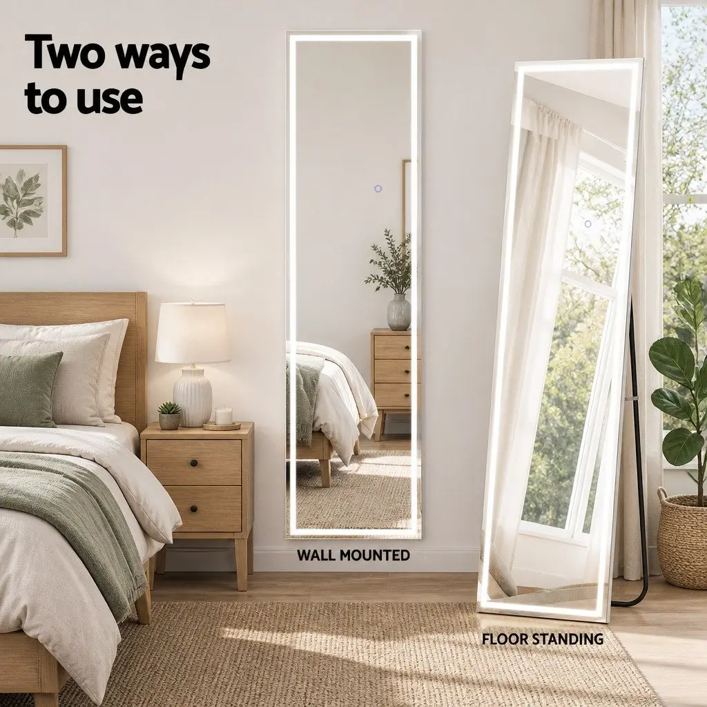 Full-Length LED Mirror Adjustable Brightness Colour Temperature Aluminium Alloy Frame 160cm H 40cm W Transparent