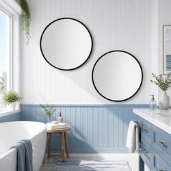 Round Wall Mirror 60cm Diameter Bathroom Makeup Black Framed Home Decor Glass