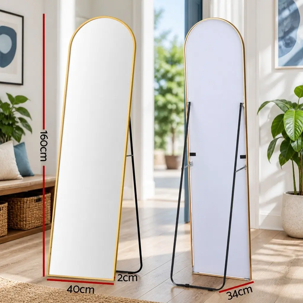 Full Length Mirror Arched Gold Frame 160cm Floor Standing Dressing for Bedroom